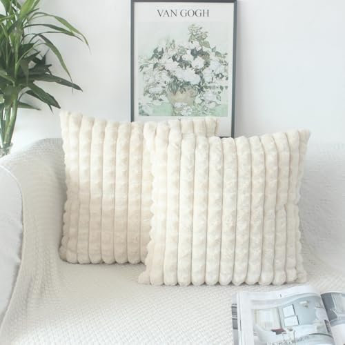 OYIMUA Beige Kissenbezug 40x40 2er Set Flauschig Kuschelkissen Plüsch Kissenbezüge Dekokissen Weich Pelz Kissenhülle Luxus Sofakissen Quadratisch Deko Kissen