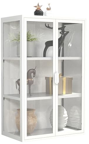 VCM Glasvitrine hängend | Vitrine Glas mit ESG-Sicherheitsglas | Maße ca. 95 x B. 60 x T. 35 cm | Hängevitrine Glas | Modern und platzsparend | Glas Vitrinenschrank - Flokas L Weiß