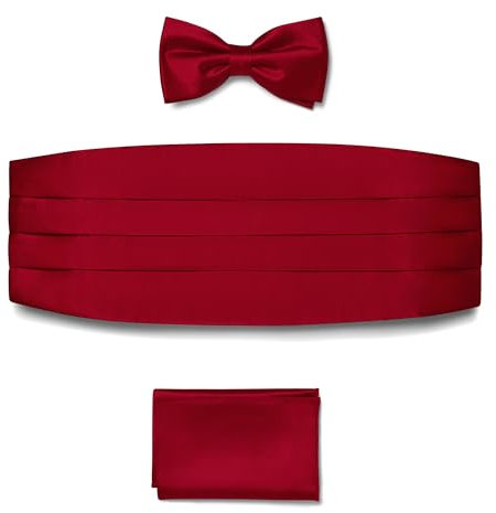 BRERA 67 Set Kummerbund Einstecktuch und Fliege Herren für Anzug aus Seide, rot, größe S-M | Fliege mit Einstecktuch Accessoires-Set für Smoking Herren | Gürtel für Abendkleid