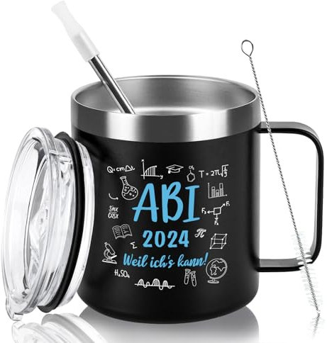 Livole ABI 2024 Geschenk Junge, Prüfung Bestanden Geschenk, Glückwünsche zum Abitur, Abi 2024 Weil Ichs Kann, Abi Tasse Junge, Geschenke zum Abitur, 12oz 350ml Thermobecher mit Henkel aus Edelstahl