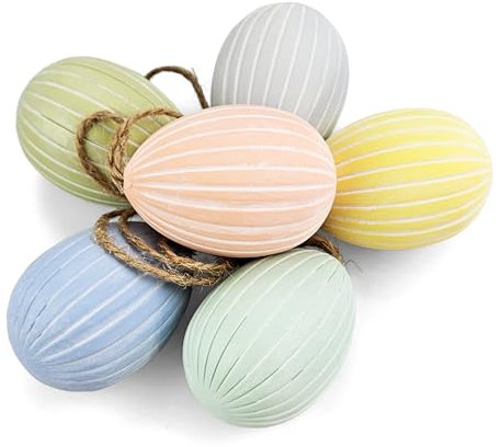 Netuno 6X Kunststoff-Ostereier 6 cm Pastellfarben Grau Mint Gelb Rosa Grün Blau mit Juteschnur zum Aufhängen Ostern Deko-Eier aus Kunststoff bunt Plastikeier Deko Frühling Ostereier Plastik