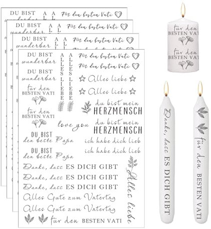 ALLAVA Tattoo Folie, Kerzen Tattoo Vatertag, 4 Stück Kerzentattoos Vatertag, Kerzen Folie Vatertag, Wasserschiebefolie Kerzen, für Kerzen Keramik Tasse, Kerzenfolie, Kerzen Dekorieren