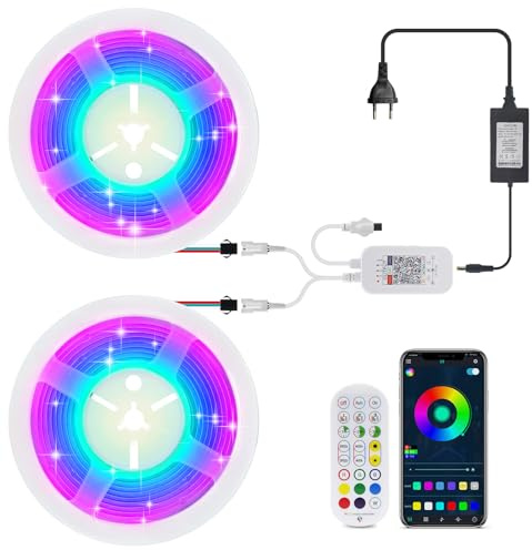 Wisada Bluetooth Smart Bunte Streifen WS2811 Individuell Adressierbare Nicht-Wasserdicht COB RGB Strip Light, 24V 2 Rollen 0.5M 576LEDs/M COB LED Band Programmierbare Farbwechsel Pixel Lichter