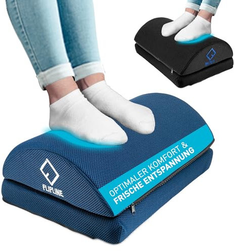 FLIPLINE Fußstütze Schreibtisch Blau, Abnehmbarer & Waschbarer Mesh-Bezug, Höhenverstellbare Fußbank, Rutschfest Fußablage Schreibtisch, Fußhocker Büro & Homeoffice Zubehör, Ergonomische Footrest