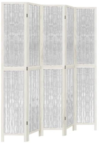 vidaXL Raumteiler 5-TLG., Paravent Faltbar, Trennwand für Innenbereich, Spanische Wand Sichtschutz Umkleide, Weiß Massivholz Paulownia