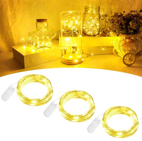 BOLWEO LED Lichterkette Batterie 3 Stück 2m 20Leds Warmweiß Mini LED Lichterkette mit Batterie Kupfer Drahtlichterkette für Party, Weihnachten, Halloween,Schlafzimmer, Lichter Flasche Dekoration
