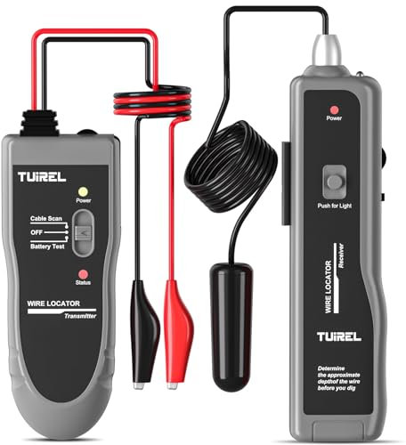 TUIREL Underground Wire Locator, Wire Tracer with Earphone, Buried Wire Locators Tone Generator Cable Tester for Dog Fence Cables Irrigation Control Wires (Grey), TL25-2