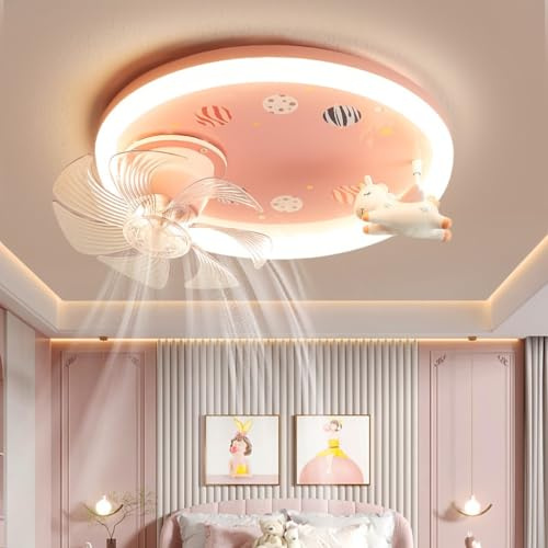 Harpochten LED Ceiling Fan with Lighting Modern Dimmable 6 Wind/Light Source Adjustable Fan Ceiling Light Unicorn Shape Pink Acrylic Lampshade Girl/Boy Room Lighting Baby Ceiling Lamp (Color : Pink)