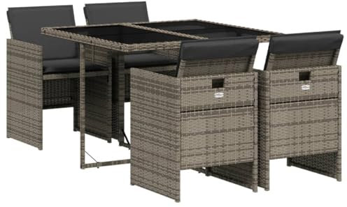 vidaXL Garten Essgruppe 5-TLG., Gartenmöbel Set mit Kissen, Gartengarnitur Tisch 4 Stühle, Lounge Sitzgruppe Sitzgarnitur, Grau Poly Rattan
