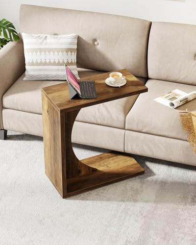 Tribesigns Beistelltisch C-Form 60 cm, Sofatisch unterschiebbar für Laptop & Kaffee, Schmaler Laptoptisch Couch, C-Tisch Modern für Wohnzimmer & Schlafzimmer, Vintage Braun, 60x30x65 cm