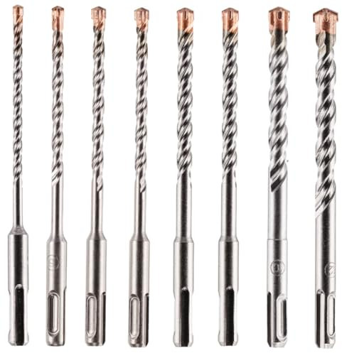 Set Of 8 SDS Drill Bits 5/5.5/6/6.5/7/8/10/12mm x 160mm Long SDS Plus High Performance Hammer Drill Bit Set, TCT Tungsten Carbide Cross Tipped Masonry Drill Bit For Brick, Concrete, Stone, Granite