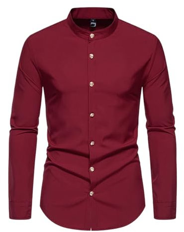 Dwevkeful Chemise Homme Rose, Chemise Homme Noir Bouton sans Repassage Chemises Slim Fit Hiver Chemise Blanche Manches Longues Grande Taille Chemise Col Mao Infroissable Shirts