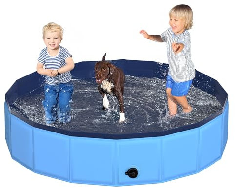 CACSPS Piscine Pliante pour Chien 160x30 cm - Piscine pour Enfants en Plastique Rigide Pliable pour Chiens et Enfants, Baignoire antidérapante pour Animaux de Compagnie (Bleu)