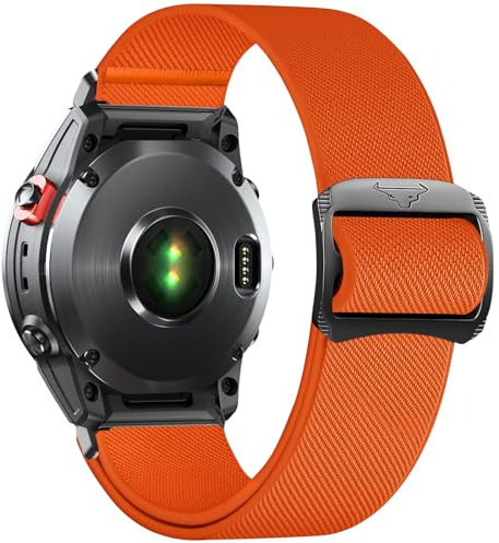 SumRioo 26 mm QuickFit Armband für Garmin Fenix 8/8 Solar 51 mm/7X Pro/7X/6X Pro/6X/5X Plus/5X/3/3HR, Elastisch Nylon Armbänder für Garmin Tactix 8 51 mm, Enduro 3, Epix 2 Pro, Orange