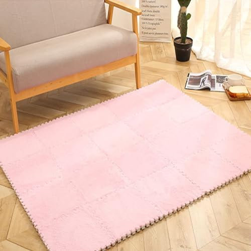 HGOuhK HGOuhKPlüsch-Puzzle-Schaum-Bodenmatte 10 ineinandergreifende Plüsch-Bodenmattenfliesen, Flauschige Teppiche, Heimdekoration, rutschfeste Bodenmatten Ineinandergreifende Teppichfliesen(Pink)