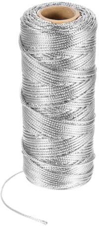 sourcing map Ficelle argentée pailletée pour emballage cadeau, bricolage, emballage, fête, décoration de la maison - 100 m x 1,5 mm