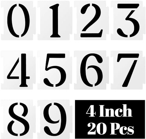 Tyqour 20pcs 4 Inch Number Stencils, Curb Stencil Kit for Address Painting, Reusable Number Spray Paint Stencils for Wood, Wall, Mailbox, Cakes, and Crafts, Custom Stencils for Spray Painting