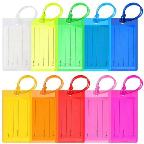 VOCIBO® 10 Stück Kofferanhänger PVC, Kofferanhänger mit Adressschild, Kofferschilder Anhänger, Gepäckanhänger Kofferanhänger mit Silikonkabel, inklusive Privatsphäre Namensschild