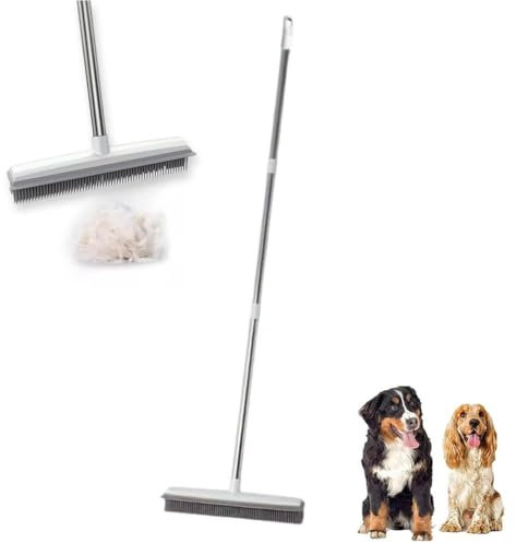 Generic Prosweep Pet Hair Broom, Carpet & Hard Floor, Silver, Rubber Bristles, Adjustable Stainless Steel Handle