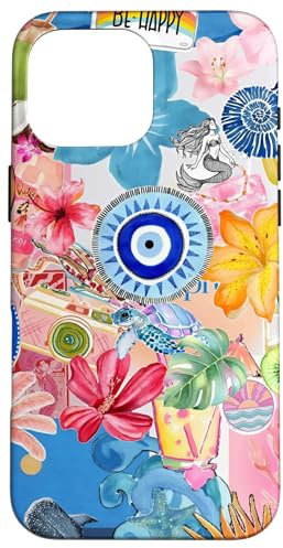 European Summer Coastal Preppy Collage Evil Eyes Case for iPhone 16 Pro Max