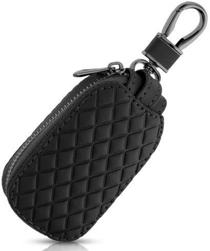 GEEHUA Autoschlüsseletui aus Leder, Autoschlüssel Tasche Abdeckung mit Schlüsselanhänger Reißverschluss, Auto Anhänger Schutz Transparentes Fenster Autoschlüsselhülle Schutz für Männer und Frauen