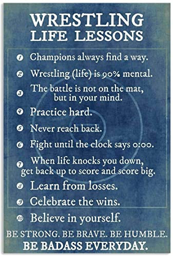 Anceky Wrestling-Lebenslektionen-Poster, lustiges Wrestler-Poster, Vintage-Metall-Blechschild, Wandkunst, Metalldekor, Erntedankfest, Weihnachten, Einweihungsgeschenk, Heimdekoration, 30,5 x 20,3 cm