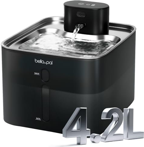 BELLA & PAL Wireless Cat Water Fountain-4.2L Stainless Steel, 5000mAh Rechargeable Battery, Smart Motion Sensor, Quiet Integrated Pump, Easy to Clean, Multi-Pet Water Dispenser for Cats or Dogs