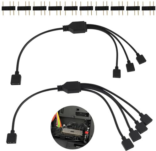 FunWorth 5V 3-Pin ARGB Splitter Cable 1-to-3 and 1-to-4, Addressable RGB Hub with 10 Male Pins for PC Builds Compatible with ASUS/MSI/Gigabyte Motherboards, CPU Coolers, Fans & Synced LED Strips