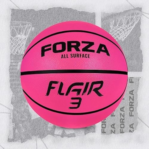 FORZA Flair Ballon de Basket-Ball en Caoutchouc | Tailles 3, 5, 6 et 7 | Surface Alvéolée pour Une Adhérence Améliorée | Utilisation Intérieure et Extérieure (Taille 3 | Rose, Pack de 1)
