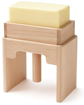 Wooden Butter Press– Handcrafted Red Oak 3-Piece Set: Smooth Plunger & Fill Stand, Guided Top Opening for Straight Push, DIY Kitchen Tool for Homemade Shaping, Rustic Farmhouse Uniform Block Shaper