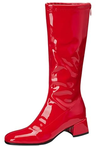 CuteFlats Stivali in vernice da donna | stivaletti lucidi con tacco da 4,5 cm e chiusura lampo per tutti i giorni, Colore: rosso, 42 EU