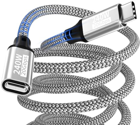 Câble d'extension 1,5m,240W/20 Gbit/s/5K@60 Hz prolongateur USB-C 3.2,câble d'extension vidéo Type-C 4K@144 Hz compatible avec iPhone 17/16/15/MacBook Pro/iPad Pro/XPS/Galaxy S24/ordinateur portable