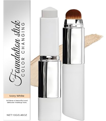 Facelove Foundation-Stick mit Pinsel 2-in-1 für alle Hauttypen Farbwechselndes Make-up Stick mit LSF 15 Langanhaltend für Natürlichen Glow und Schwereloses Gefühl Elfenbeinweiß