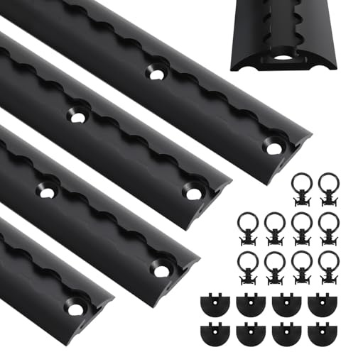 Airlineschiene Aluminium 4x1m Halbrund - Schwarz | Eloxierte Zurrschiene; halbrunde Form; inkl. Zurrösen & Endkappen; für Anhänger, LKW, Camper; hohe Stabilität & Langlebigkeit