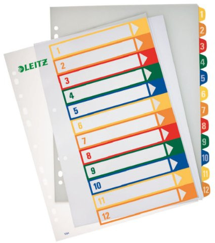 Leitz 12940000 PC-beschriftbares Register, A4, Polypropylen, 1-12, Mehrfarbig (5er Pack)