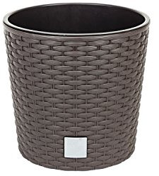 Prosperplast Maceta baja redonda de plástico marrón de 20,5 cm con forro interior