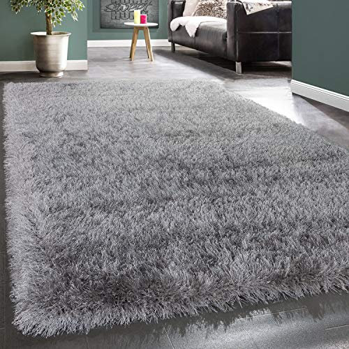 Paco Home Hochflor Teppich Wohnzimmer Schlafzimmer Shaggy Einfarbig Flauschig Modern, Grösse:120x170 cm