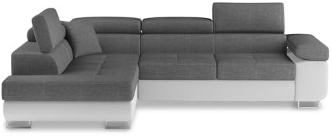 INTENSE DECO Canapé d'angle Gauche Convertible Marius Gris et Blanc