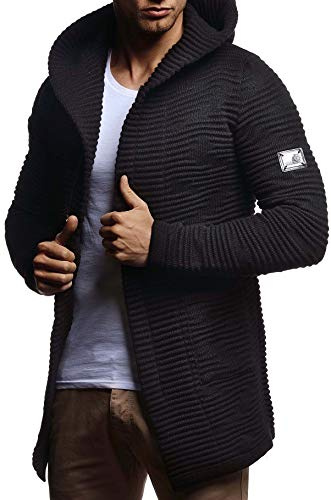 Leif Nelson Giacca Uomo in Maglia con Cappuccio Cardigan LN-7180 Nero Small