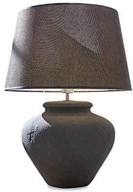 LOBERON Tischlampe Bandol, elegante Tischleuchte mit Kippschalter, bauchiger Fuß, natürlich raue Oberfläche, Wohn-Accessoire, Keramik, Eisen, Leinen, Kunststoff, schwarz