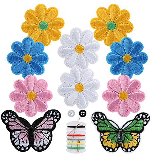 Naler 14pcs Iron on Patch, Daisy Flower & Butterfly Embroidered Patches Applique for Clothing, Jackets, Backpacks, Jeans Sewing Art Craft DIY Decoration