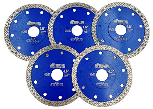 SHDIATOOL Disco Tronzador de Diamante 5 Piezas 115mm con X Malla Turbo Hoja de Sierra para Porcelana Azulejos Cerámica Mármol