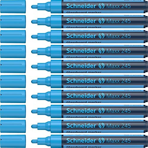 Schneider Maxx 245 Glasboardmarker / Whiteboard Marker (für Glasflächen, trocken abwischbar) 10er Packung blau