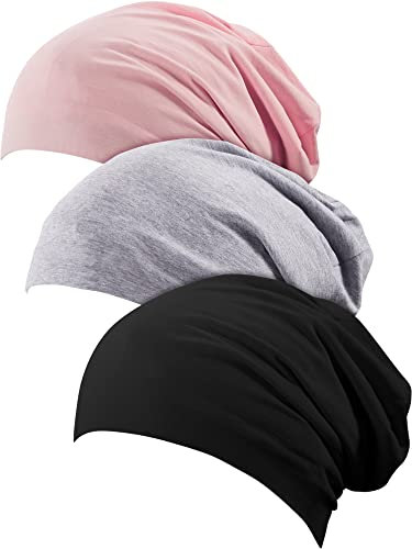 3 Stücke Satin Gefüttert Schlaf Mütze Hut Slouchy Schlag Hut für Frauen (Farbe A)