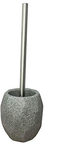 Meubletmoi Brosse de Toilette et Support en polyrésine et Pierre Naturelle Gris - Design Nature - Collection KESIA