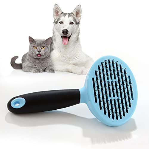Premium Katzenbürste Hundebürste Selbstreinigend für empfindliche Haut Umweltfreundliches Material Kurzhaar bis Langhaar Fellpflege Zupfbürste Blau