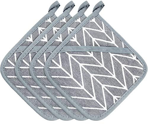 Patelai 4 Pcs Pot Holders with Pocket for Kitchen Cotton Heat Resistant Potholders Square Oven Microwave Potholders, 17 x 17 cm