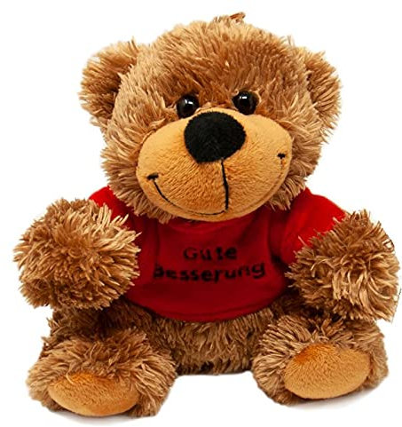 Kuscheltiere LB x Plüschtier sitzender Bär mit rotem Hemd, ca. 17 cm