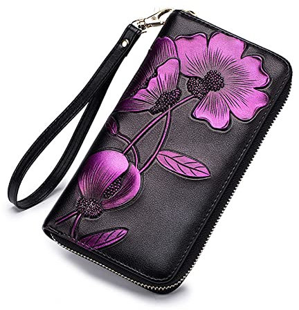 FORRICA Portafoglio Donna Pelle Lungo Portafogli Grande Capacità Bloccaggio RFID Portamonete Chiusura con Cerniera Leggerezza Portafoglio Viola