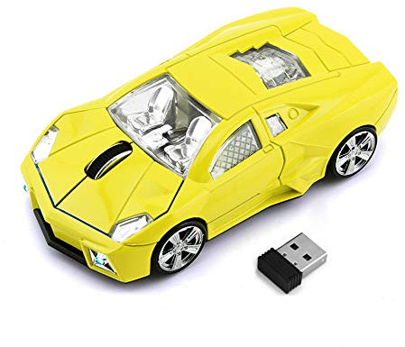 KLEIN Design CM0022 Kabellose Maus, super Sportwagen Design, 2.4 GHz Verbindung via Nano-USB-Empfänger, Optischer Sensor, Für Links- und Rechtshänder, in Farbe gelb